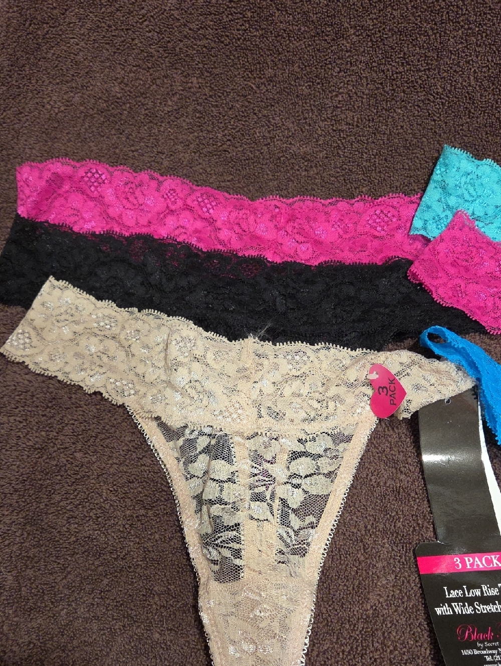 Lot Of 6 NWT BLACK FUCHSIA XL Lace Low Rise Thongs - Picture 2 of 9